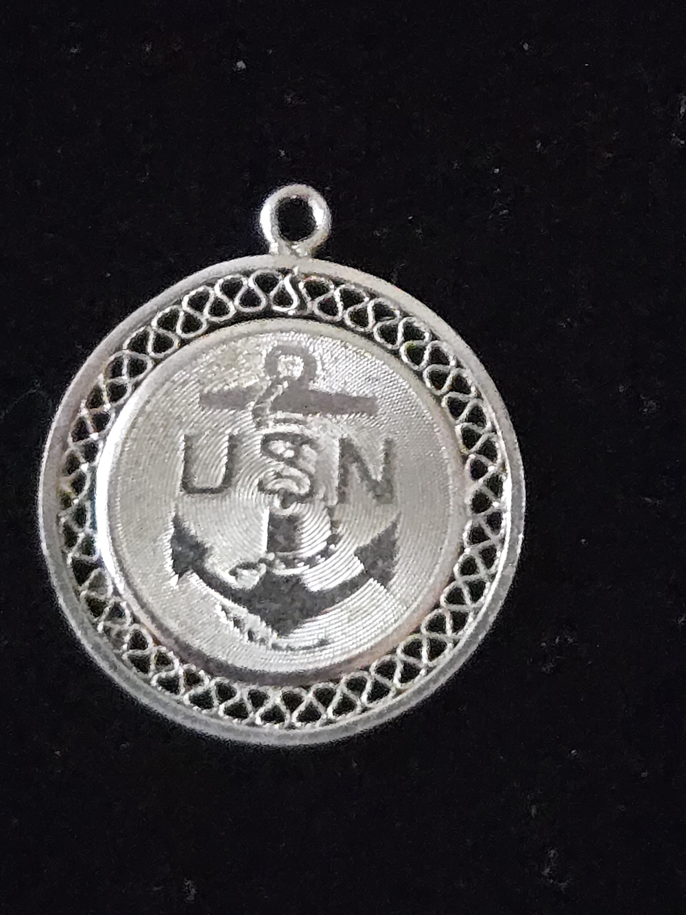 Vintage Silver USN Anchor Medallion Charm- Women Jewelry